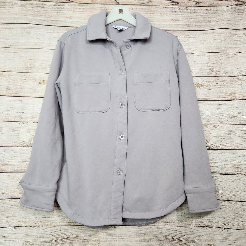 ATHLETA Retroplush Shirt Jacket XXS Lavender Purple Cozy Pockets Heavy Shirt
